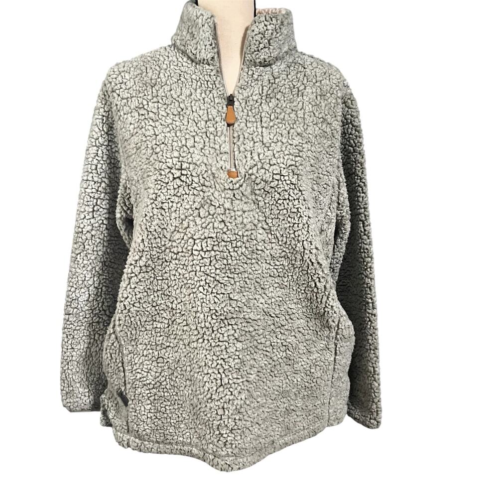 Simply Southern | Women's Gray Sherpa Teddy Bear 3/4 Zip Pullover Jacket Sz M